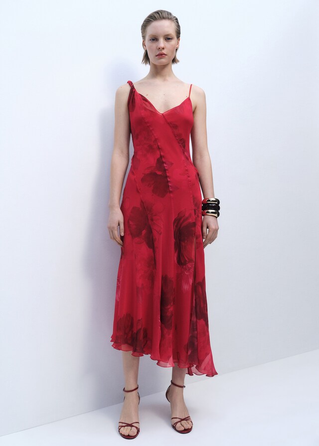 Mango Vestido Asimétrico Floral