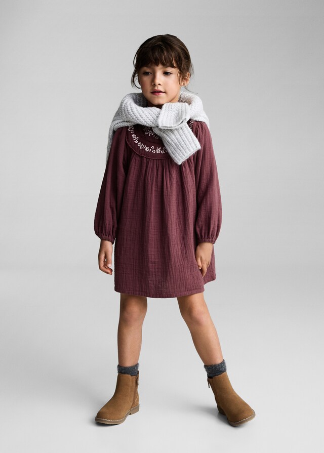 Mango Vestido Bordado Algodón