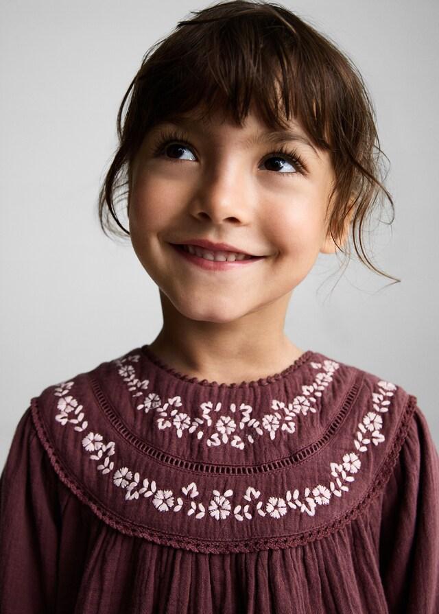 Mango Vestido Bordado Algodón