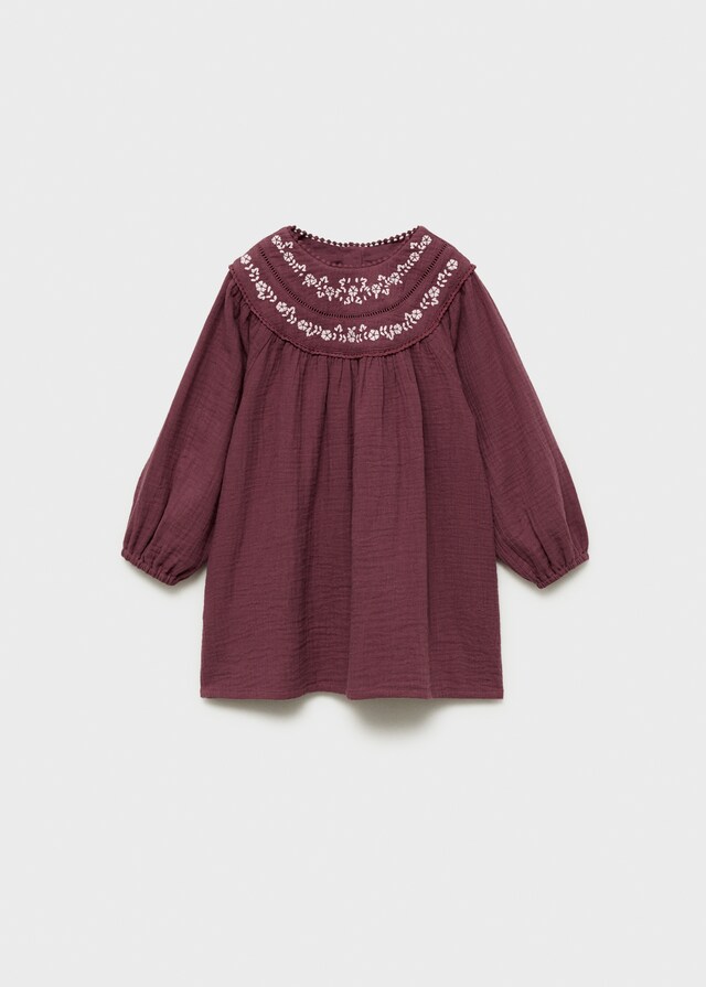 Mango Vestido Bordado Algodón