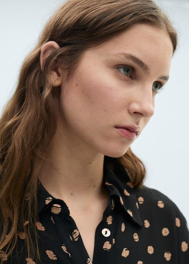 Mango Vestido Camisero Topos Detalle Nudo