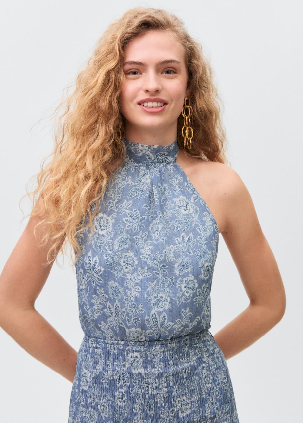 Mango Vestido estampado cuello halter