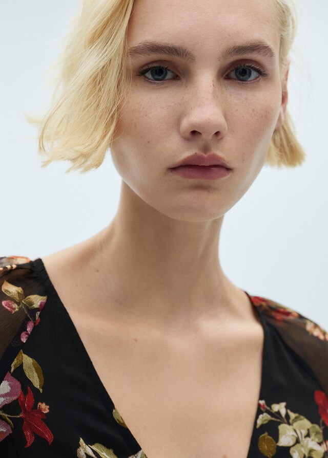 Mango Vestido Floral Manga Abullonada