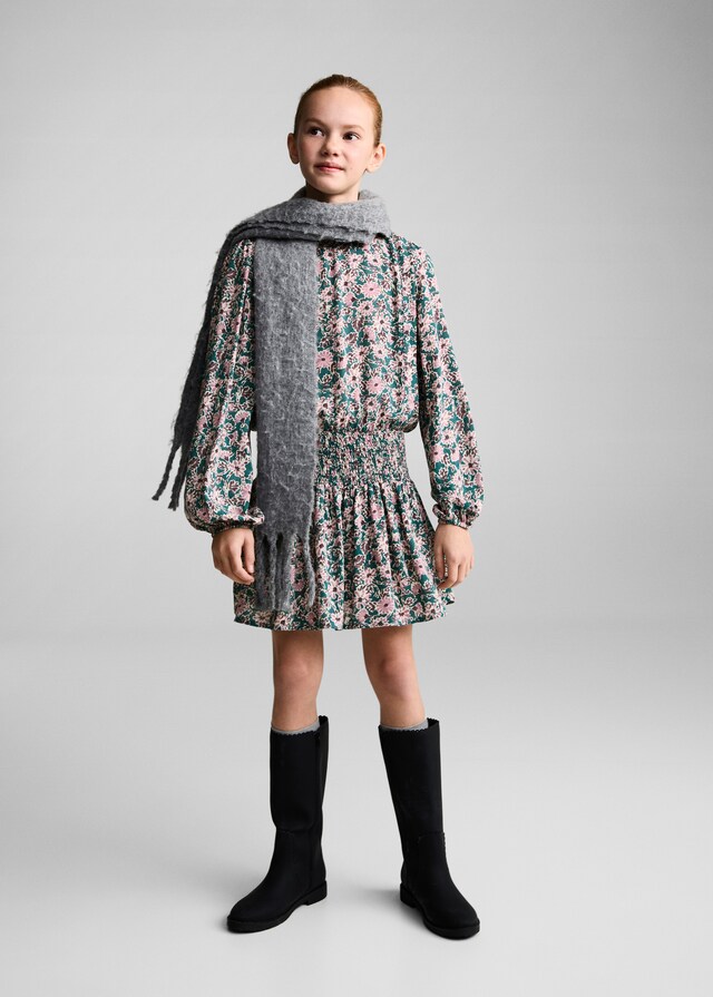 Mango Vestido Flores Detalle Fruncido