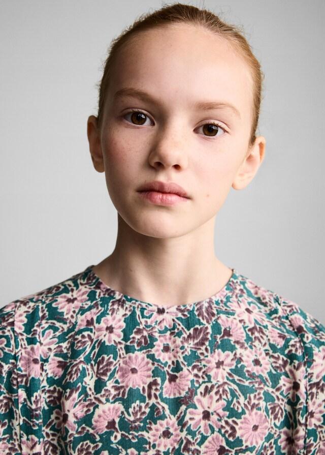 Mango Vestido Flores Detalle Fruncido