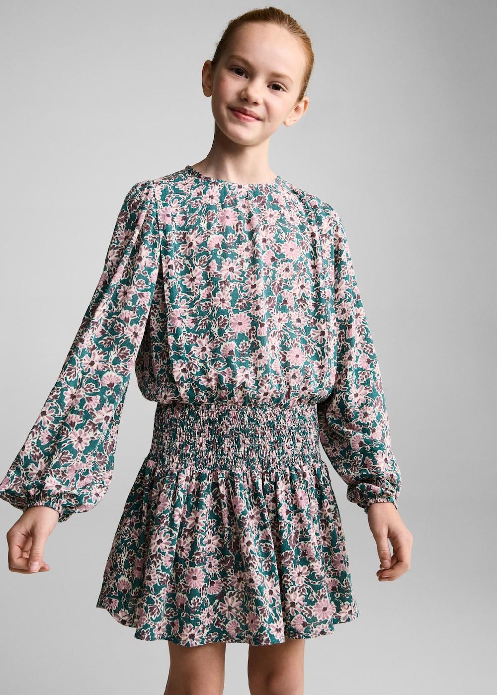 Mango Vestido flores detalle fruncido