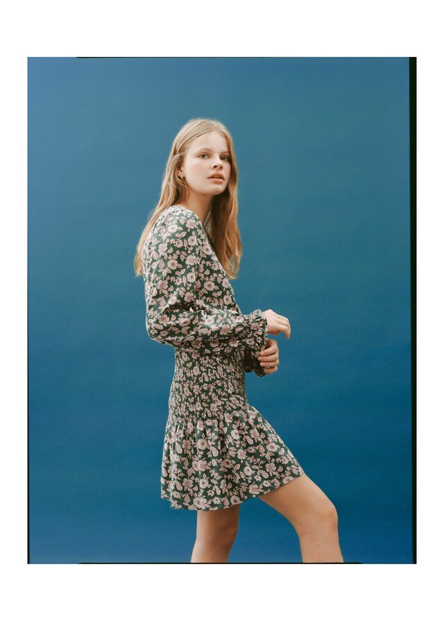 Mango Vestido Fruncido Estampado Letras