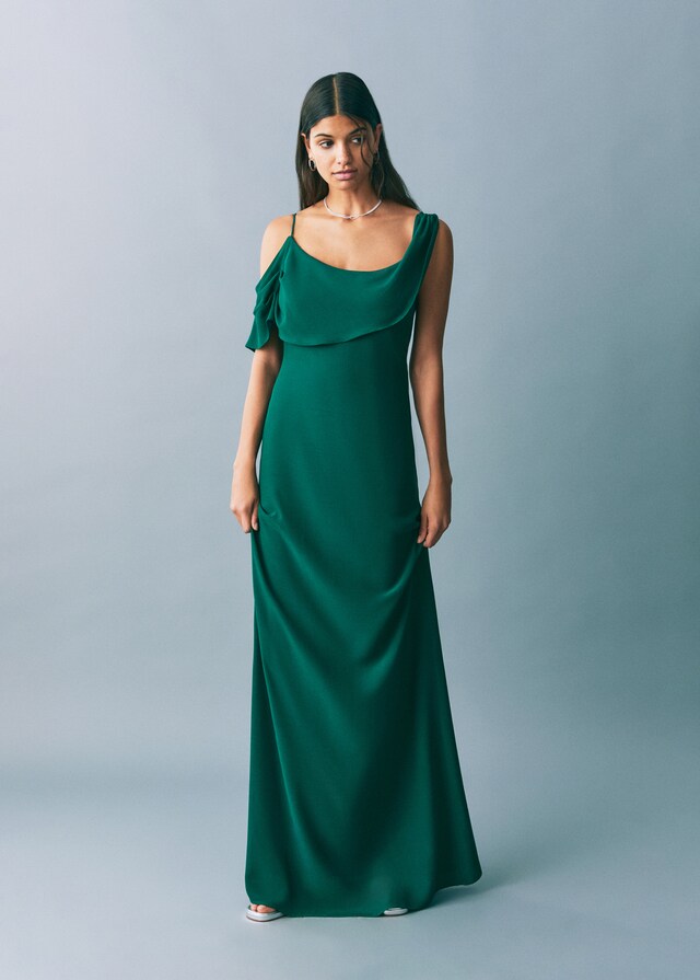 Mango Vestido Gasa Asimétrico Volante