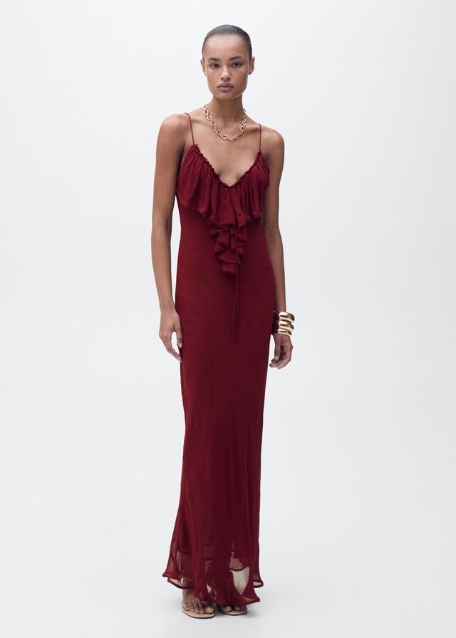 Mango Vestido Gasa Detalle Volantes