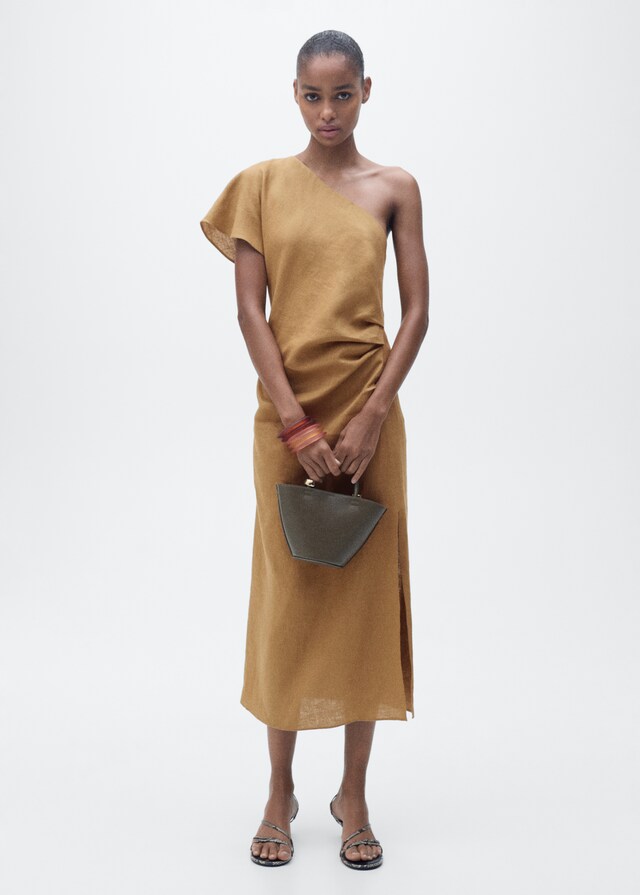 Mango Vestido Lino Asimétrico