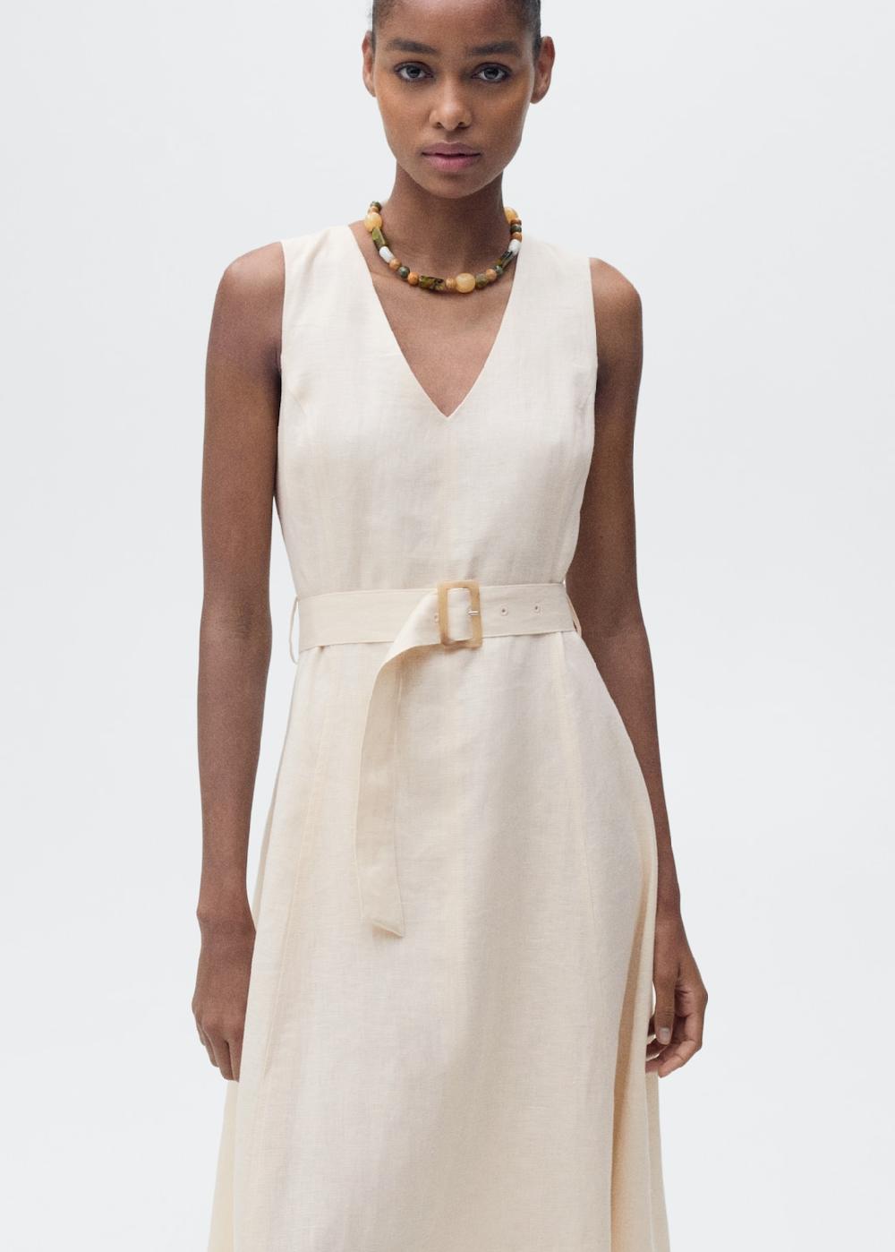 Mango Vestido lino cinturón
