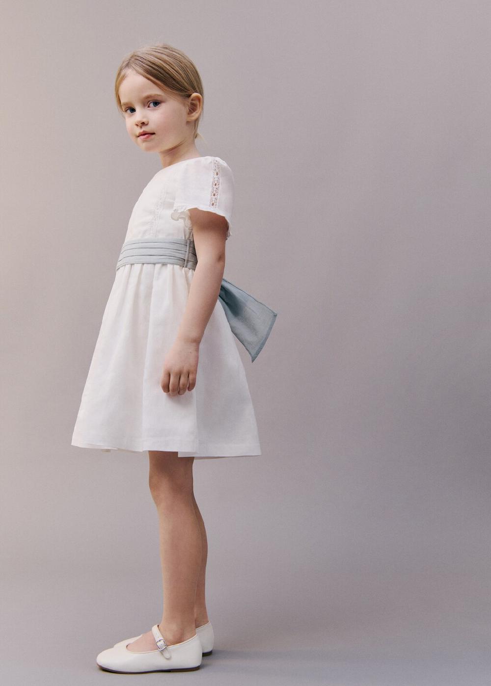 Mango Vestido lino lazo