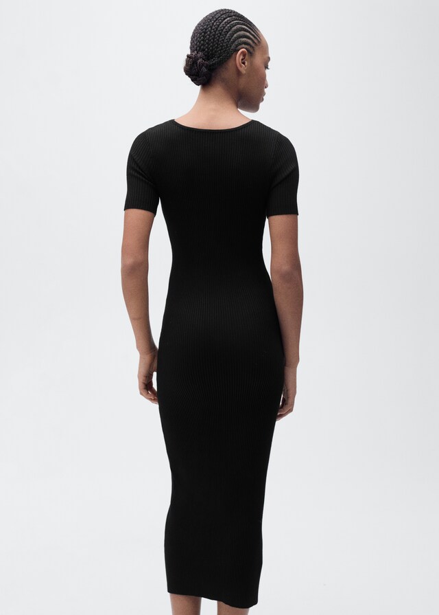 Mango Vestido Midi Canalé Escote Abertura