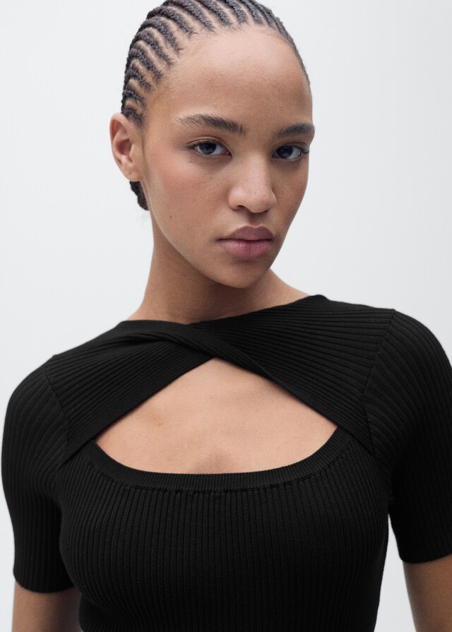 Mango Vestido Midi Canalé Escote Abertura