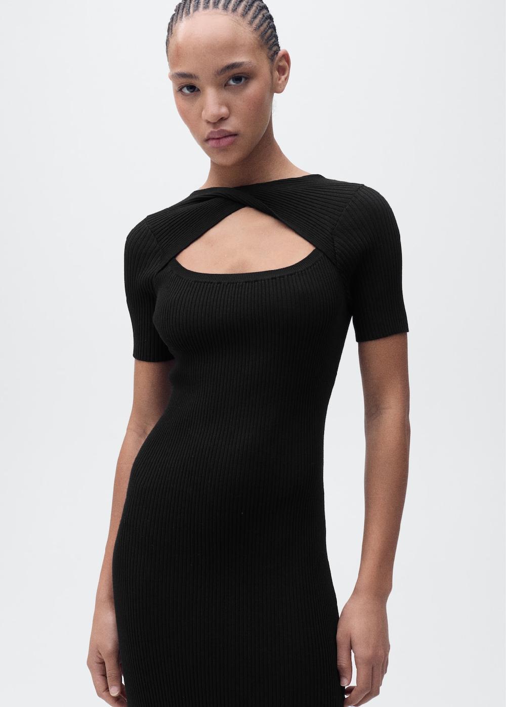 Mango Vestido midi canalé escote abertura