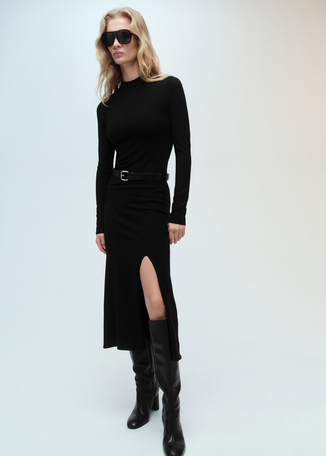 Mango Vestido Punto Abertura