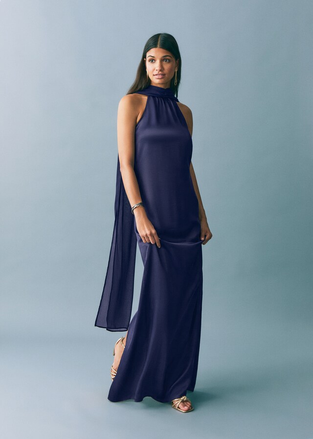 Mango Vestido Satinado Cuello Halter