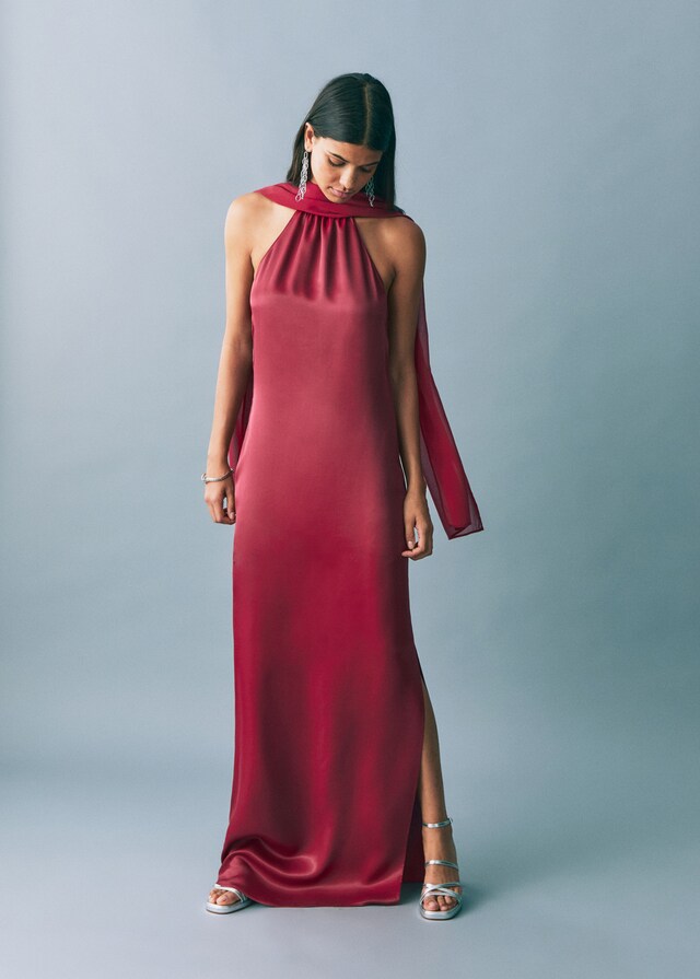 Mango Vestido Satinado Cuello Halter