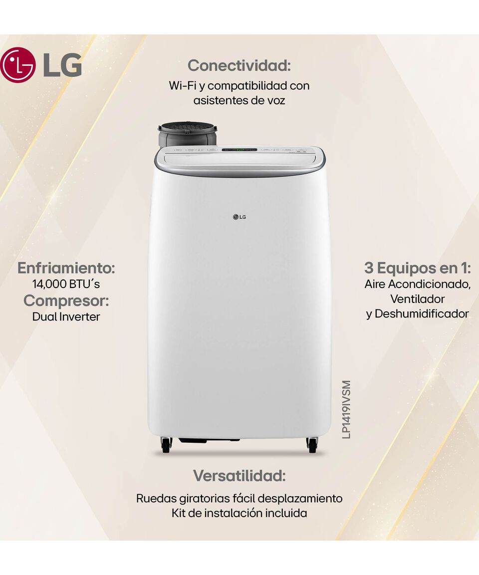 Lg Aire Acondicionado Portátil Inverter LP1419IVSM 14 000 BTU’s 1 Tonelada 115V Sólo Frío