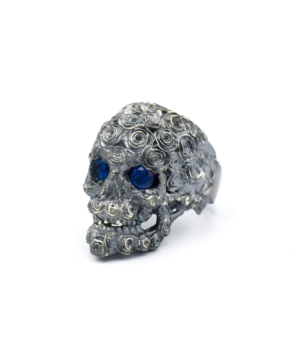 Rock & Jewel Anillo en plata .925 Skull Roses Cráneo Hombre Talla 10