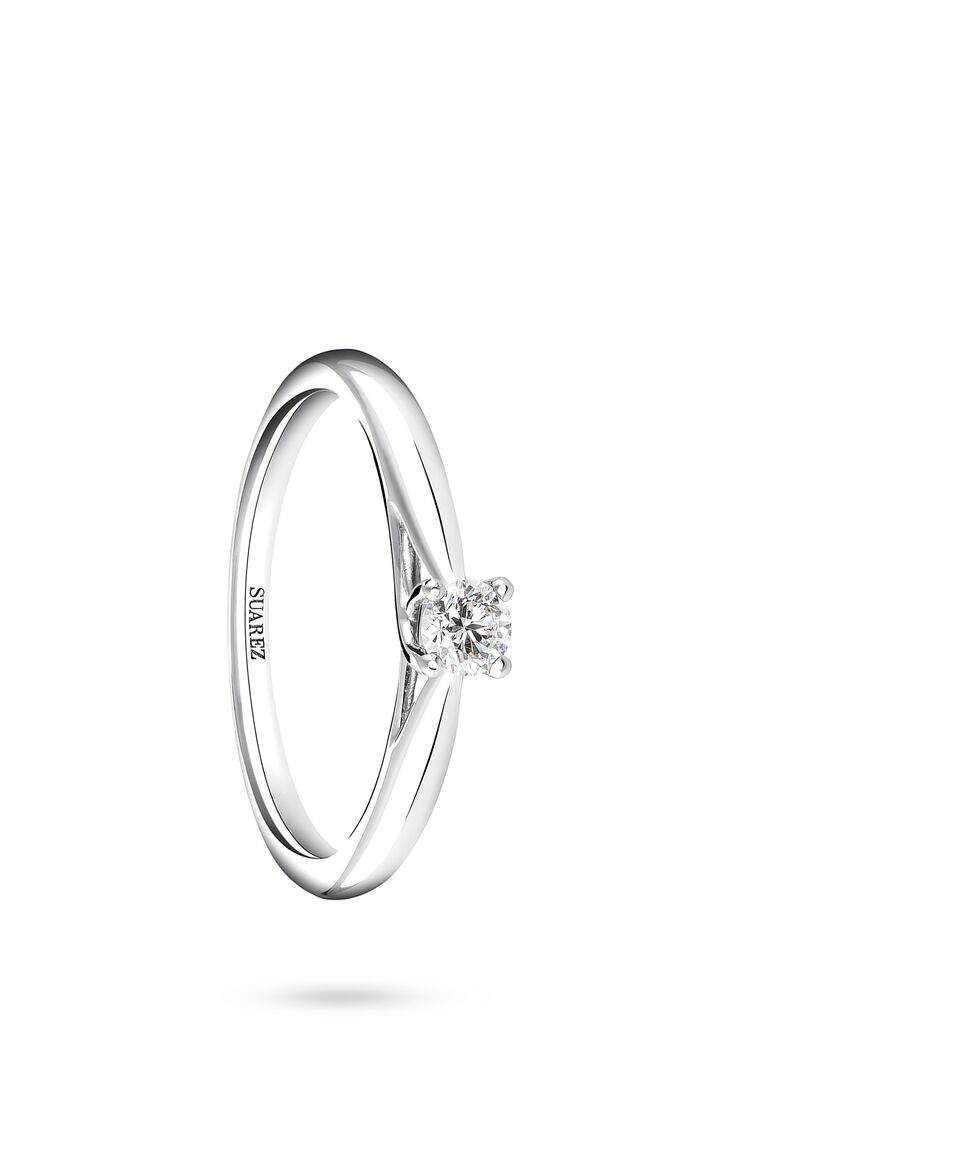 Suarez Anillo Solitario En Oro Blanco 18 Kts Con Diamante Compromiso Mujer Talla 4