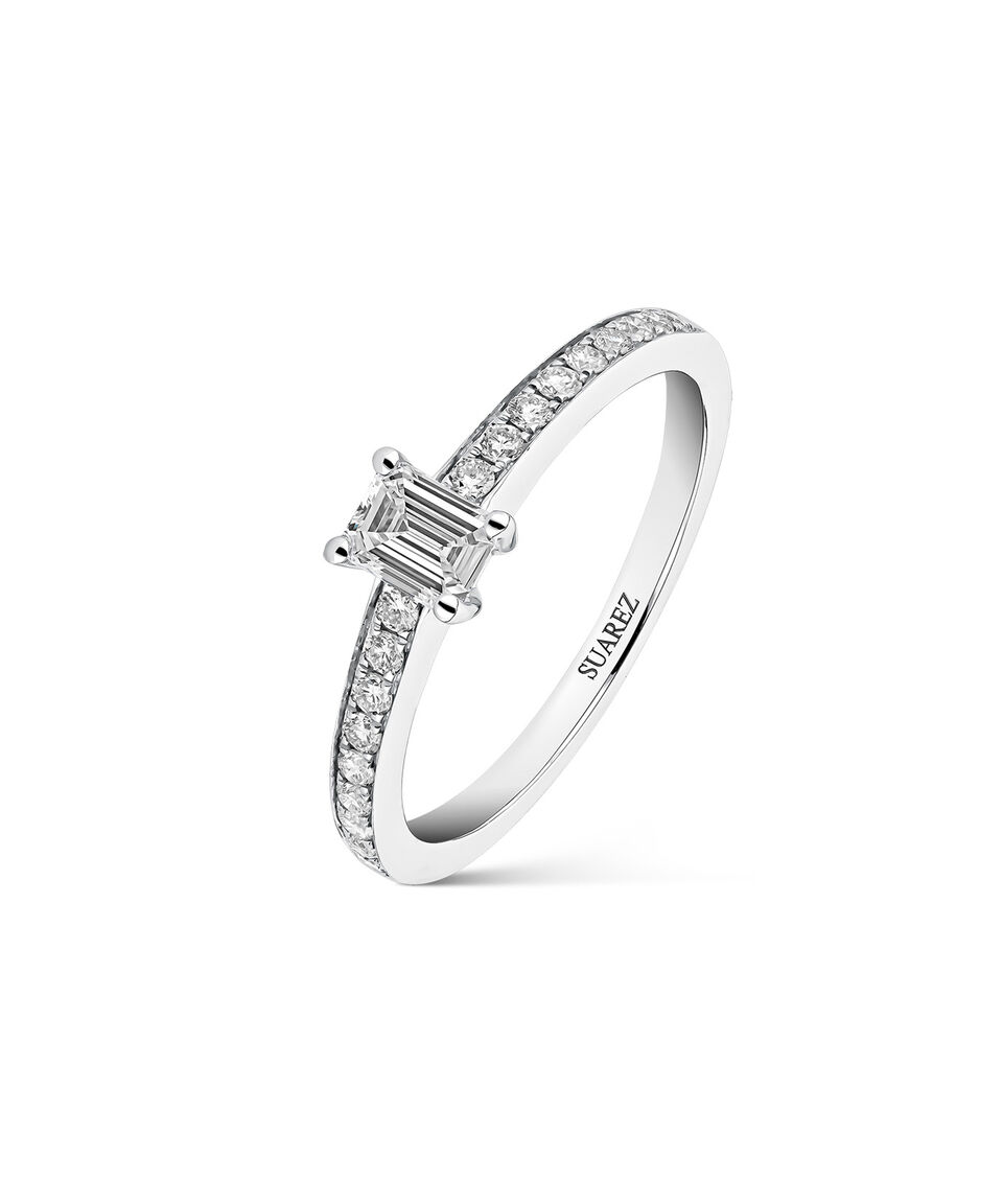 Suarez Anillo Solitario En Oro Blanco De 18 Kilates Con Diamantes Mujer