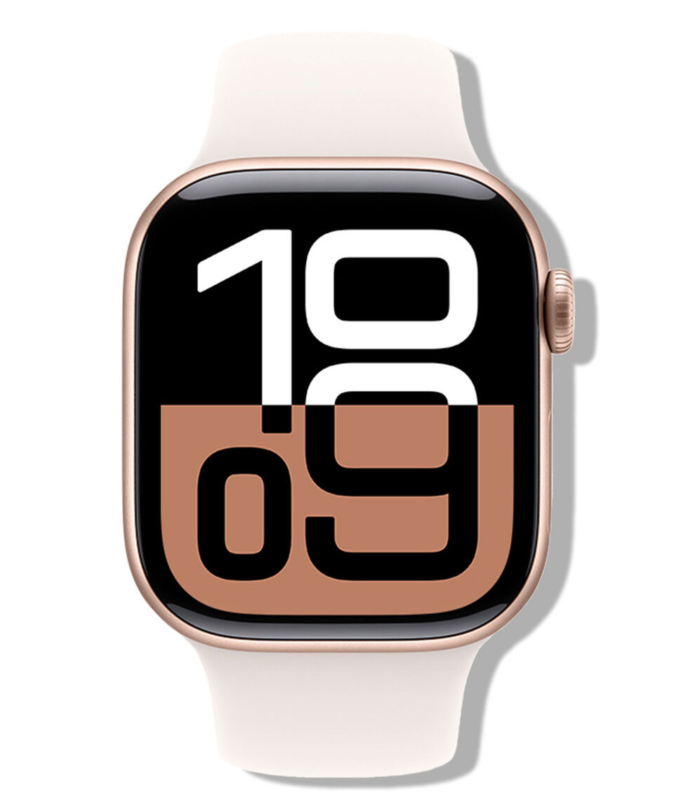 Apple Apple Watch Series 10 GPS Caja de aluminio color oro rosa de 42 mm Correa deportiva rosa rubor - S-M