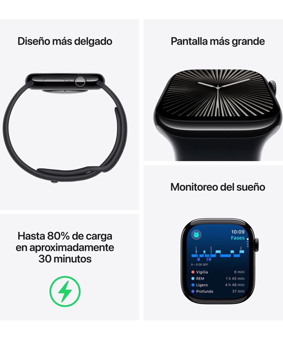 Apple Apple Watch Series 10 GPS Caja De Aluminio Color Plata De 46 Mm Correa Deportiva Azul Denim - S-M