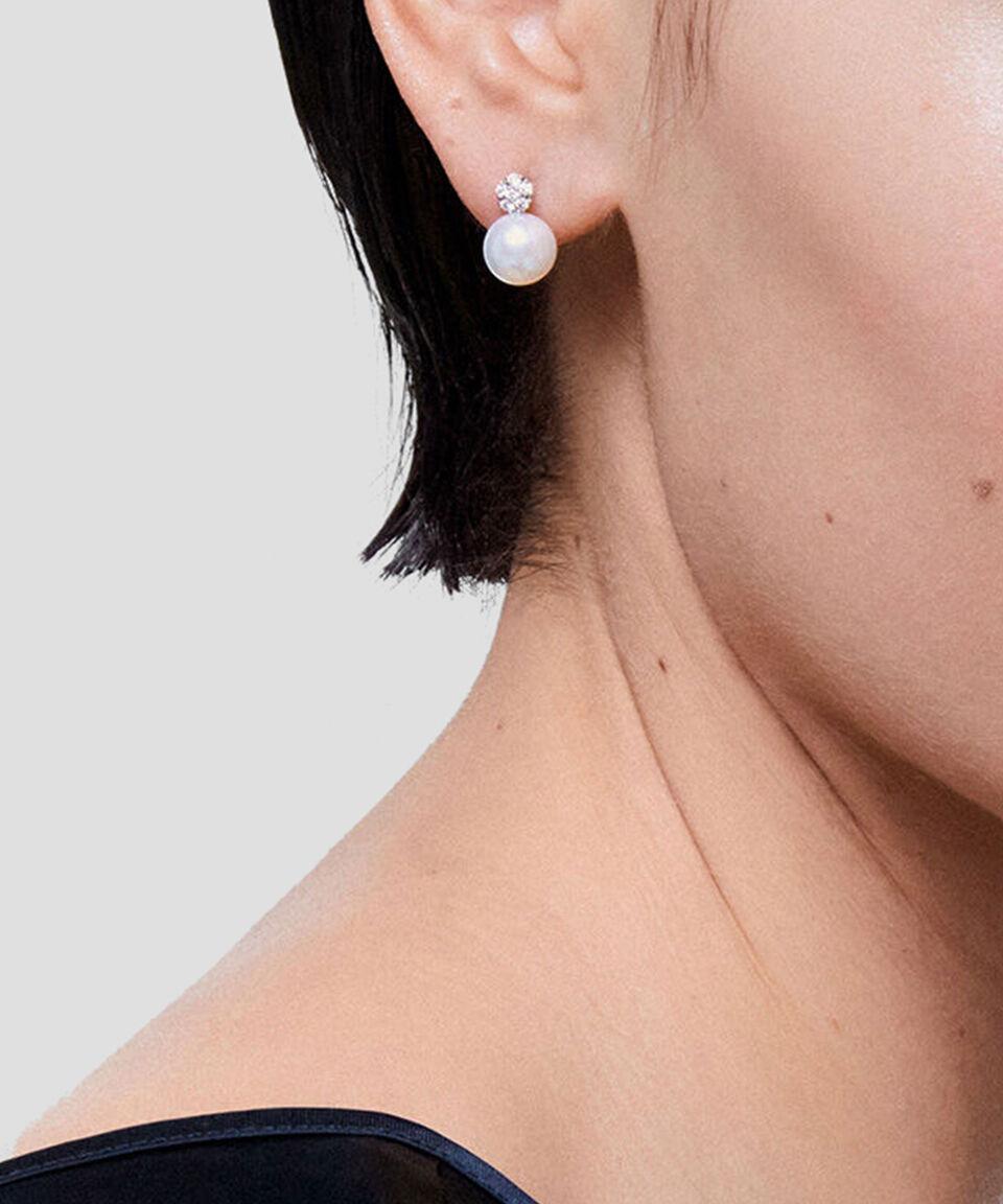Suarez Aretes En Oro Blanco De 18 Kilates Con Perla Y Diamante Mujer