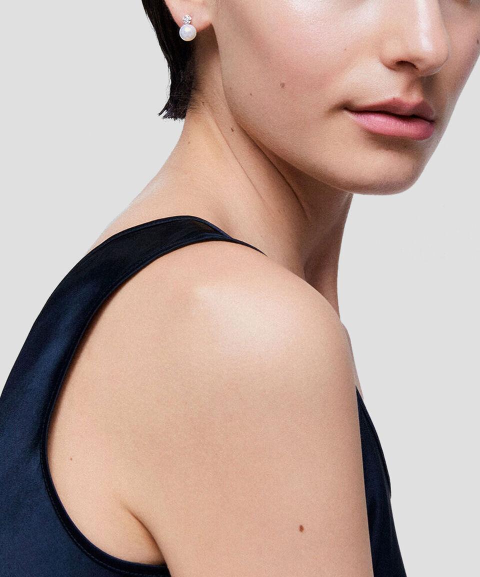 Suarez Aretes En Oro Blanco De 18 Kilates Con Perla Y Diamante Mujer