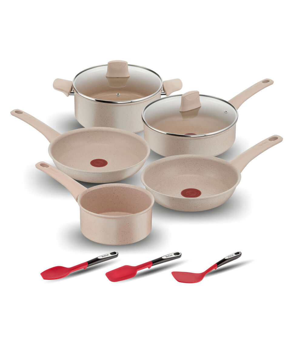 T-fal Batería de cocina en Aluminio Delight 10 Piezas Beige