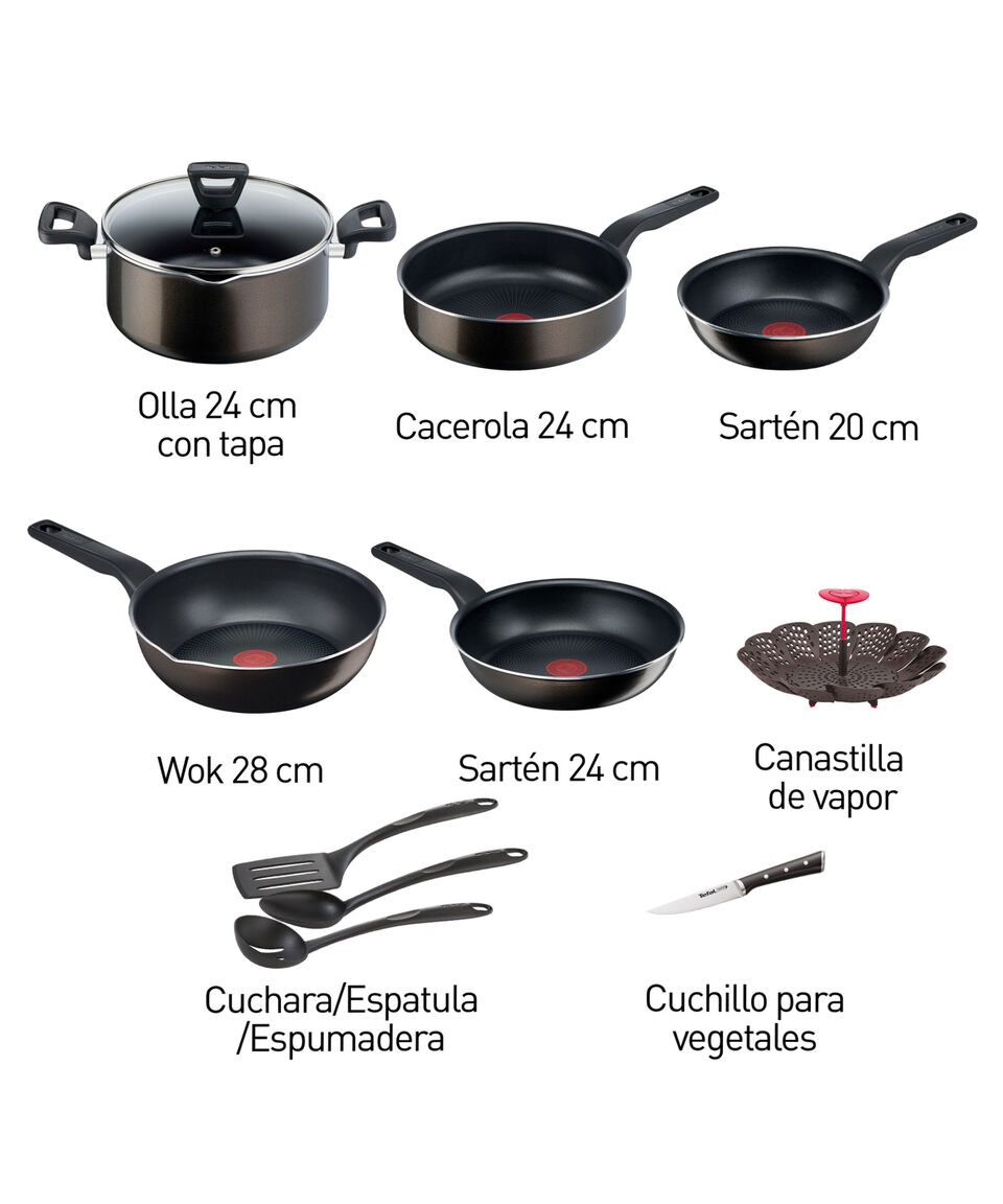 T-fal Batería De Cocina En Aluminio XL Force 11 Piezas Café