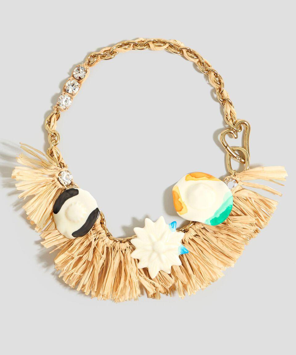 Bimba y Lola Collar flores cerámica y rafia Mujer