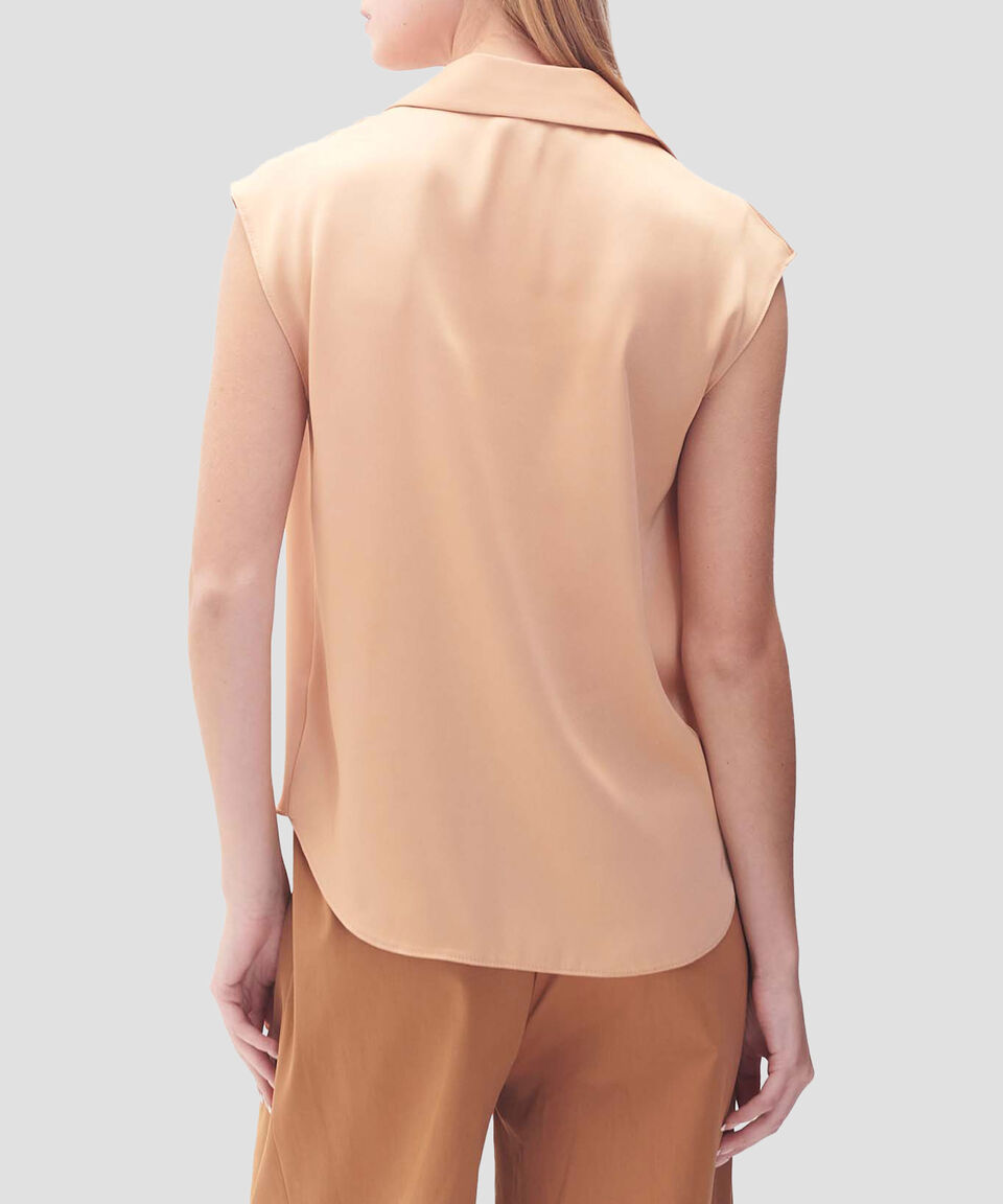 Julio Blusa De Satín Manga Sisa Cuello Camisero Mujer