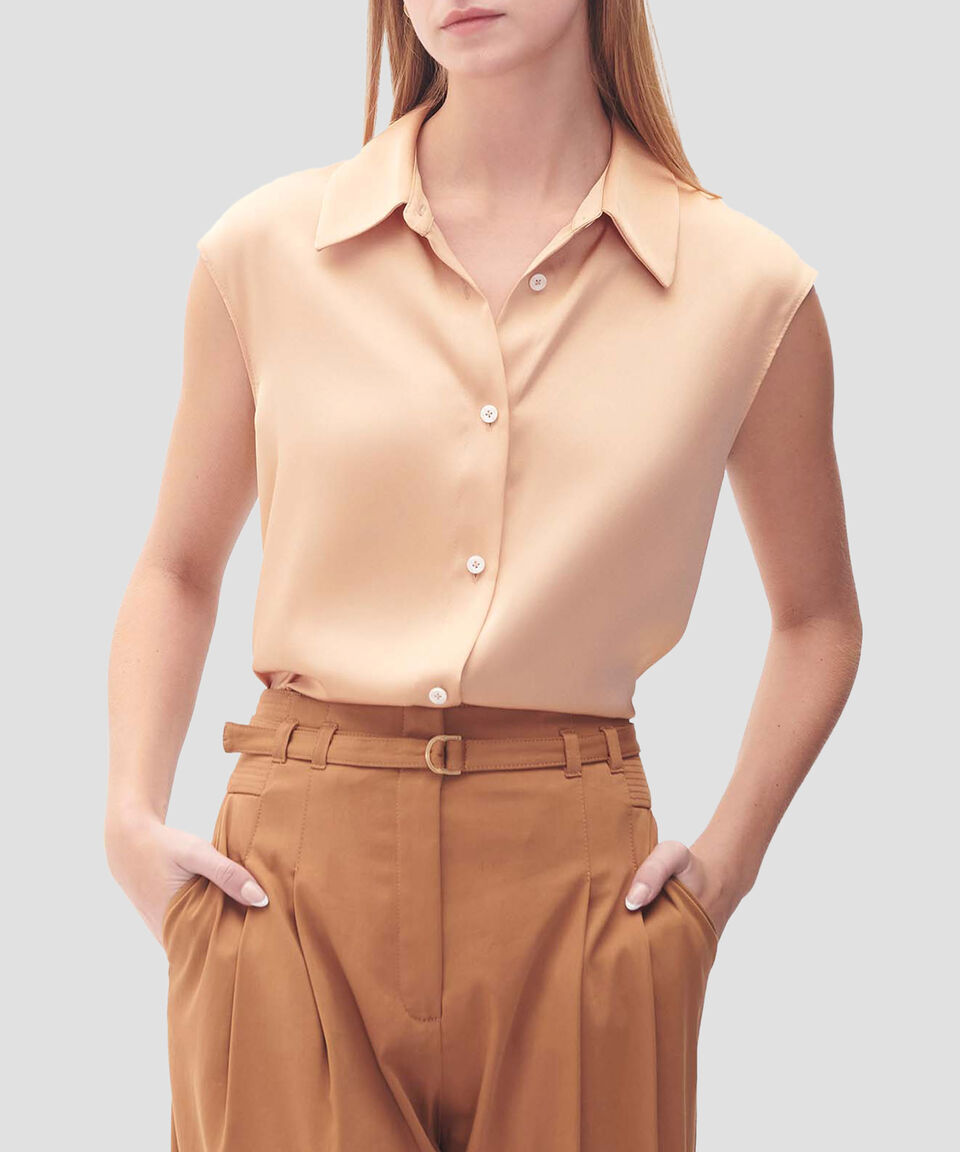 Julio Blusa de Satín Manga Sisa Cuello Camisero Mujer