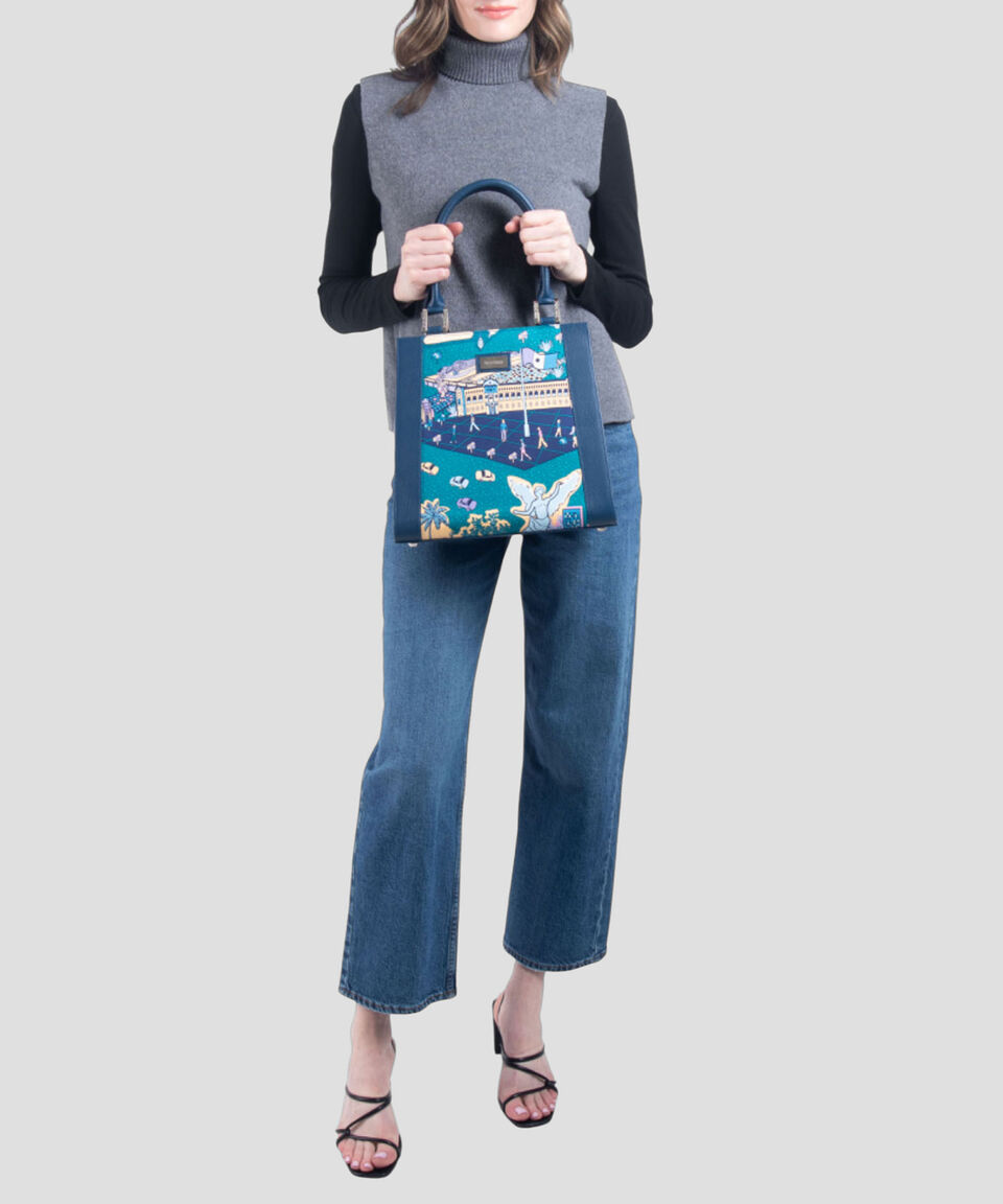 Pineda Covalin Bolsa Satchel YAAB Mi Ciudad En Piel Azul Mujer