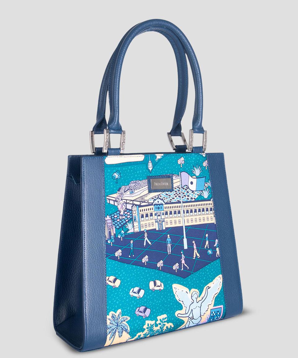 Pineda Covalin Bolsa Satchel YAAB Mi Ciudad En Piel Azul Mujer