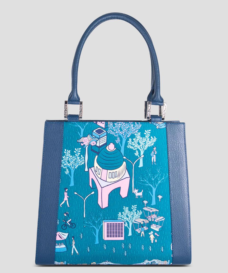Pineda Covalin Bolsa Satchel YAAB Mi Ciudad En Piel Azul Mujer