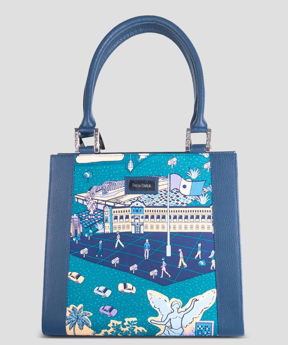 Pineda Covalin Bolsa Satchel YAAB Mi Ciudad en piel azul Mujer