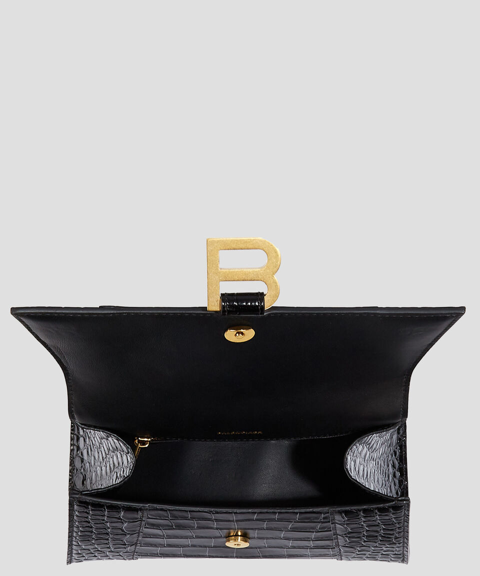 Balenciaga Bolso Crossbody Hourglass S De Piel Negro Estilo Cocodrilo Mujer