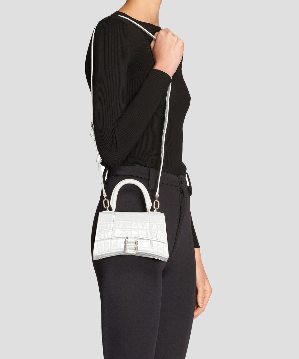 Balenciaga Bolso Crossbody Hourglass XS En Piel Blanco Con Animal Skin Mujer