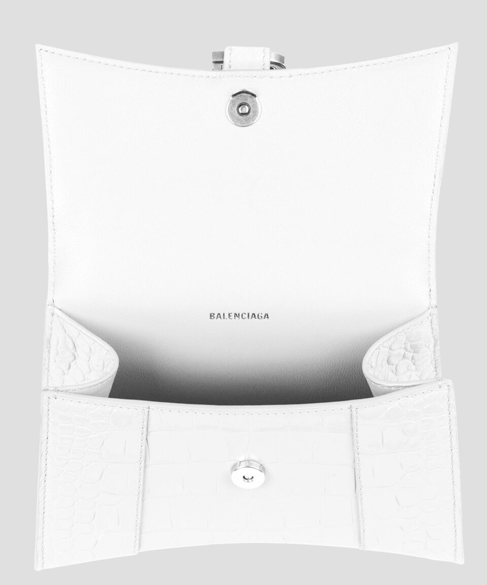 Balenciaga Bolso Crossbody Hourglass XS En Piel Blanco Con Animal Skin Mujer