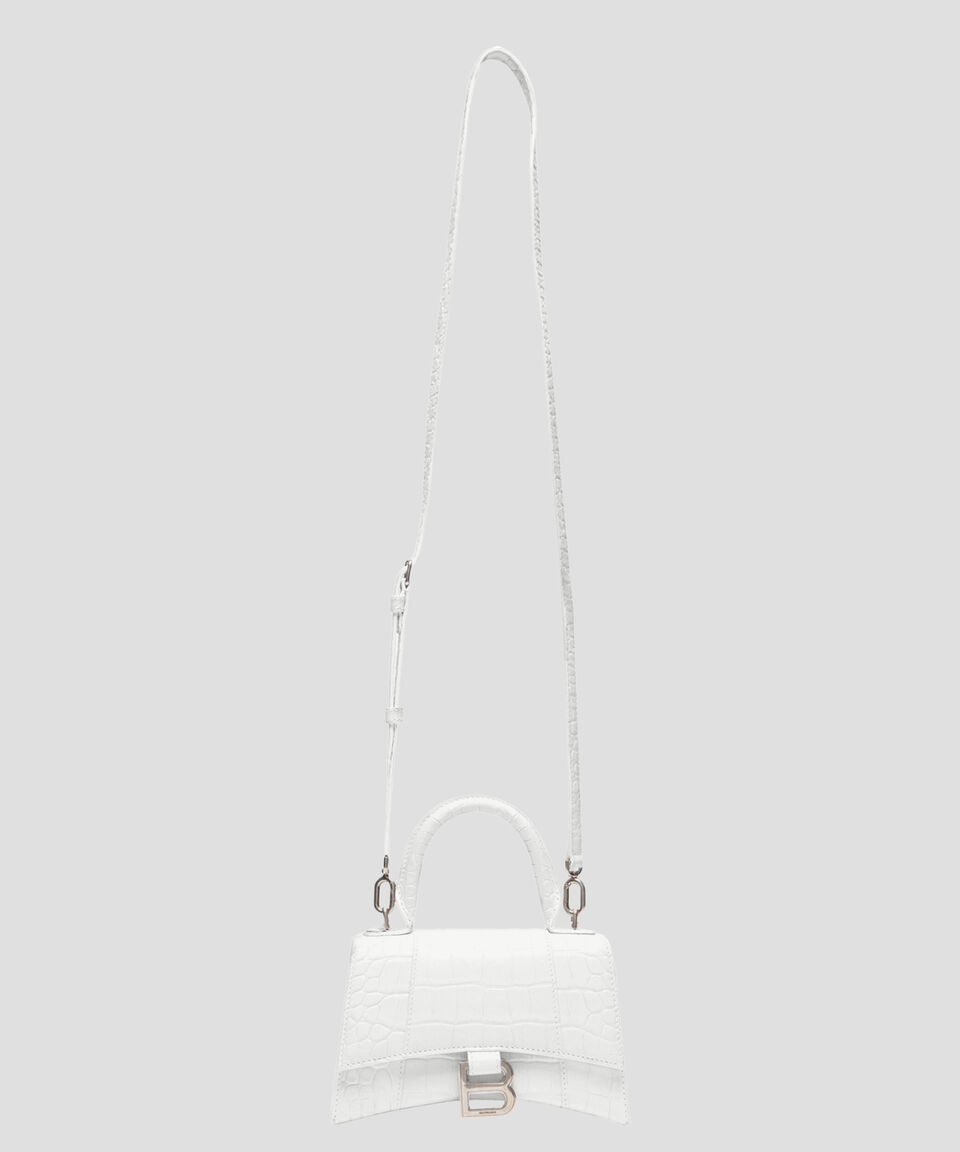 Balenciaga Bolso Crossbody Hourglass XS En Piel Blanco Con Animal Skin Mujer