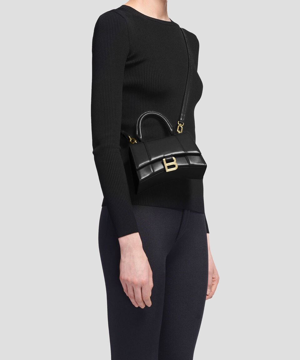 Balenciaga Bolso Crossbody Hourglass XS En Piel Negro Mujer