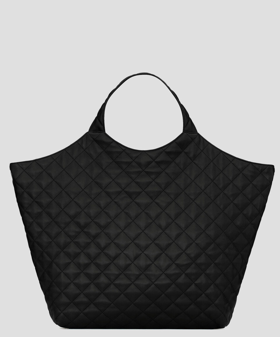 Saint Laurent Paris Bolso Maxi Tote Negro En Piel Icare Capitonado Mujer