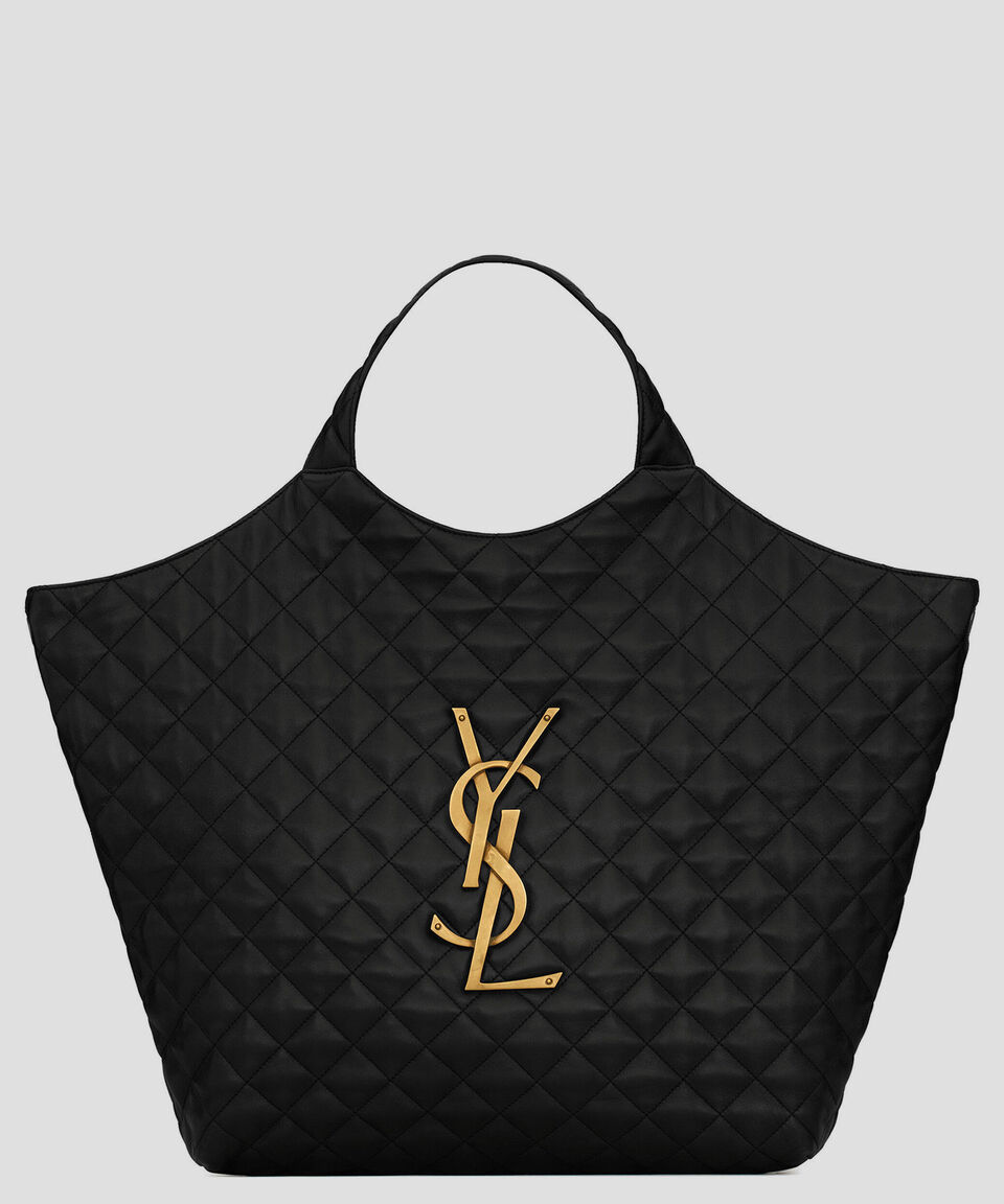 Saint Laurent Paris Bolso maxi tote negro en piel Icare capitonado Mujer