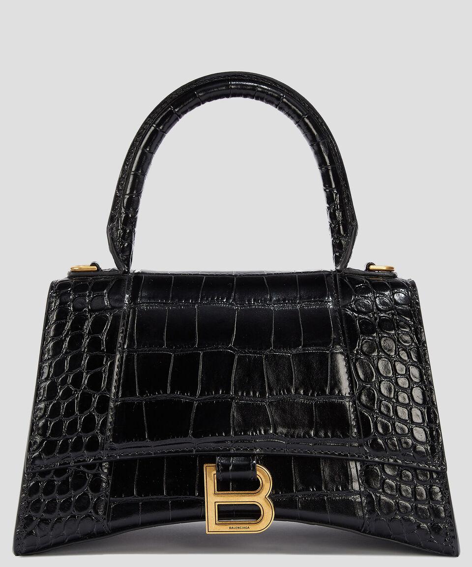 Balenciaga Bolso mini crossbody Hourglass XS de piel negro estilo cocodrilo Mujer