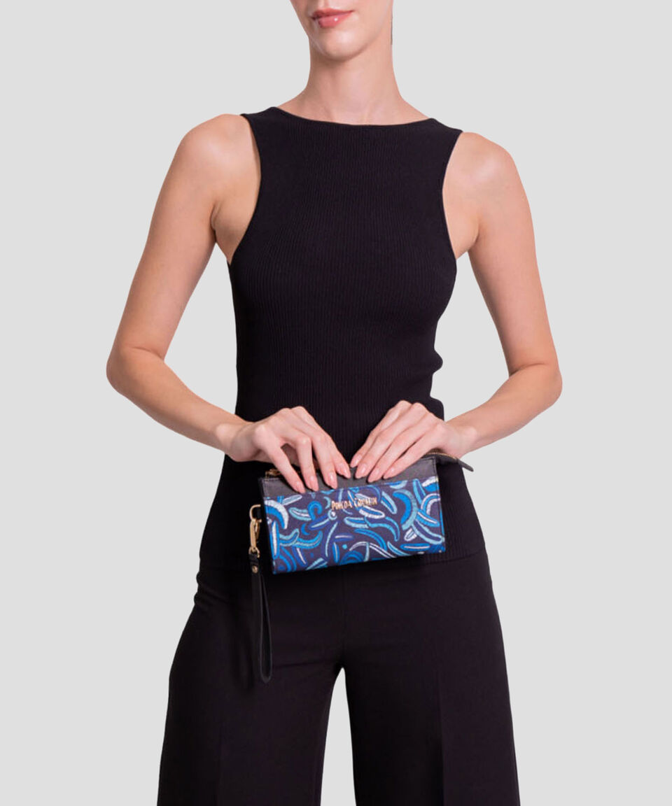 Pineda Covalin Bolso Wristlet Azul Marino Quetzalcóatl Estampado Mujer