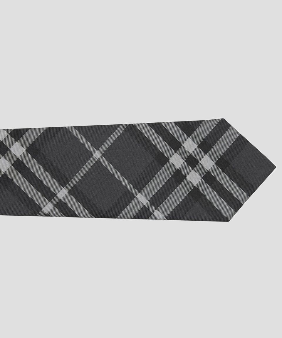 Burberry Corbata Ancha En Seda Gris Con Cuadros