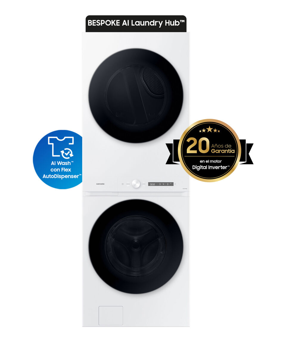 Samsung Centro de Lavado Inteligente Laundry Hub a Gas Natural (convertible a gas LP) Carga Frontal 22 Kg Blanco